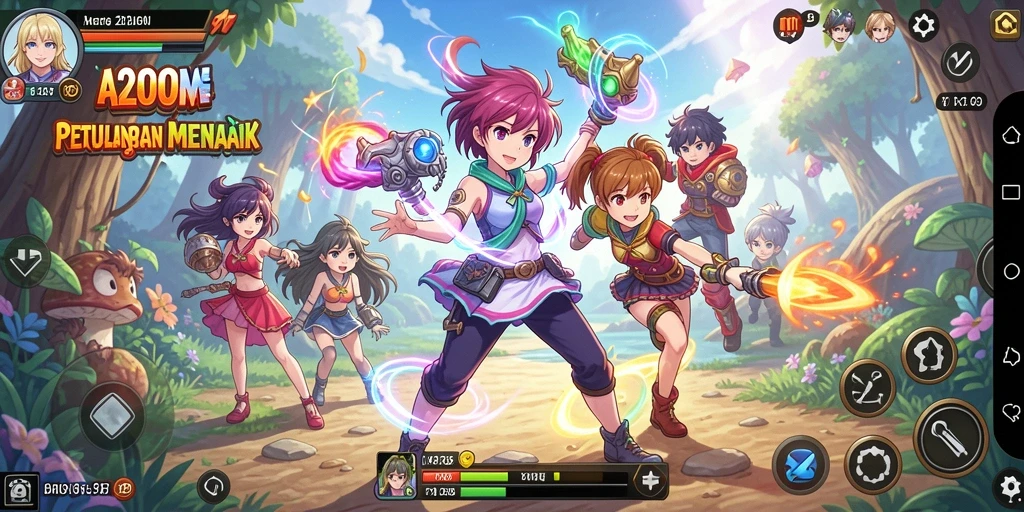 Screenshot gameplay A200M menampilkan karakter anime dalam aksi.