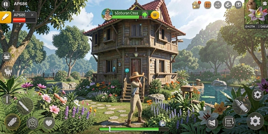 Tangkapan layar gameplay AP686 menunjukkan dunia simulasi yang rinci dan interaktif.