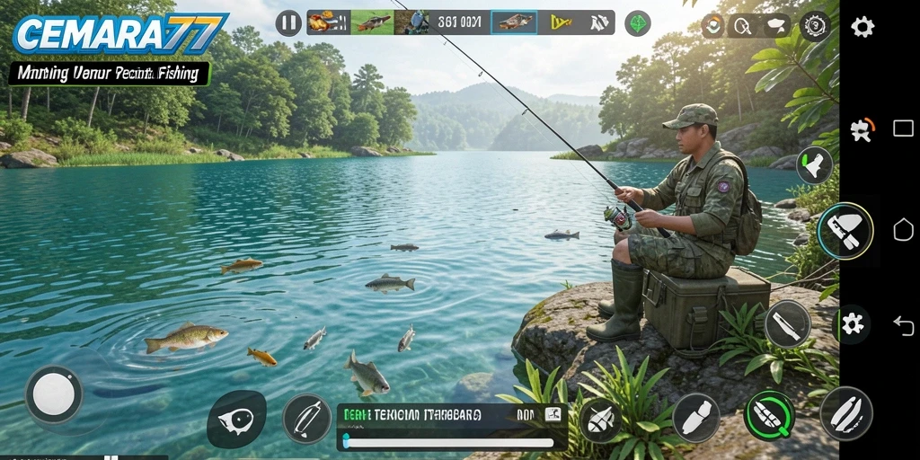 Tampilan gameplay CEMARA77 menampilkan suasana memancing yang menakjubkan.