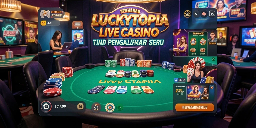 Screenshot gameplay LUCKYTOPIA menampilkan suasana kasino langsung yang seru.