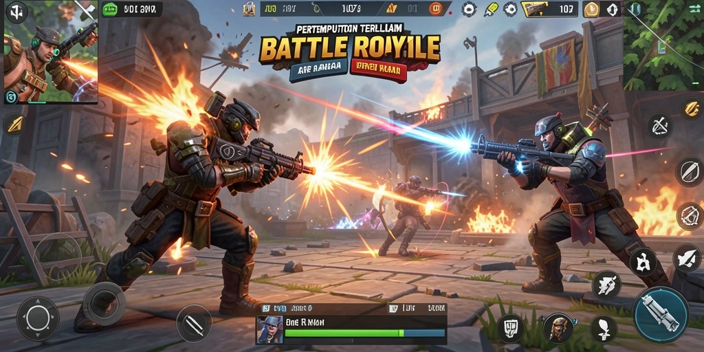 Screenshot V07 menunjukkan aksi mendebarkan dalam permainan Battle Royale.